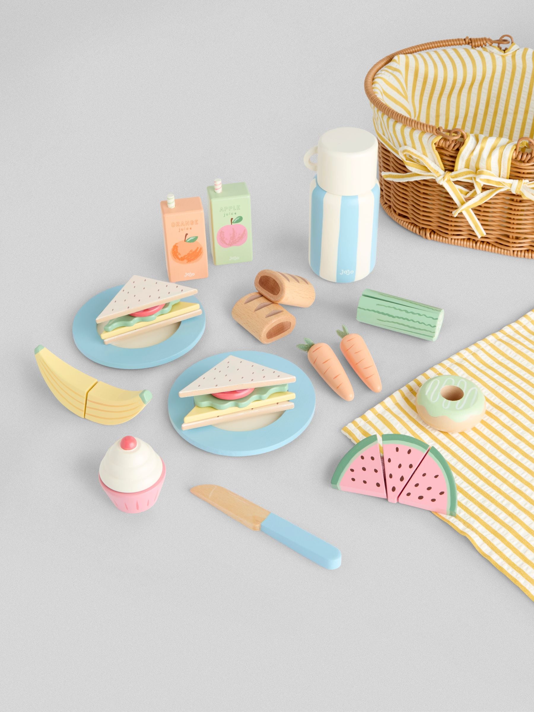 JoJo Maman Bébé yellow picnic basket toy set (British brand)
