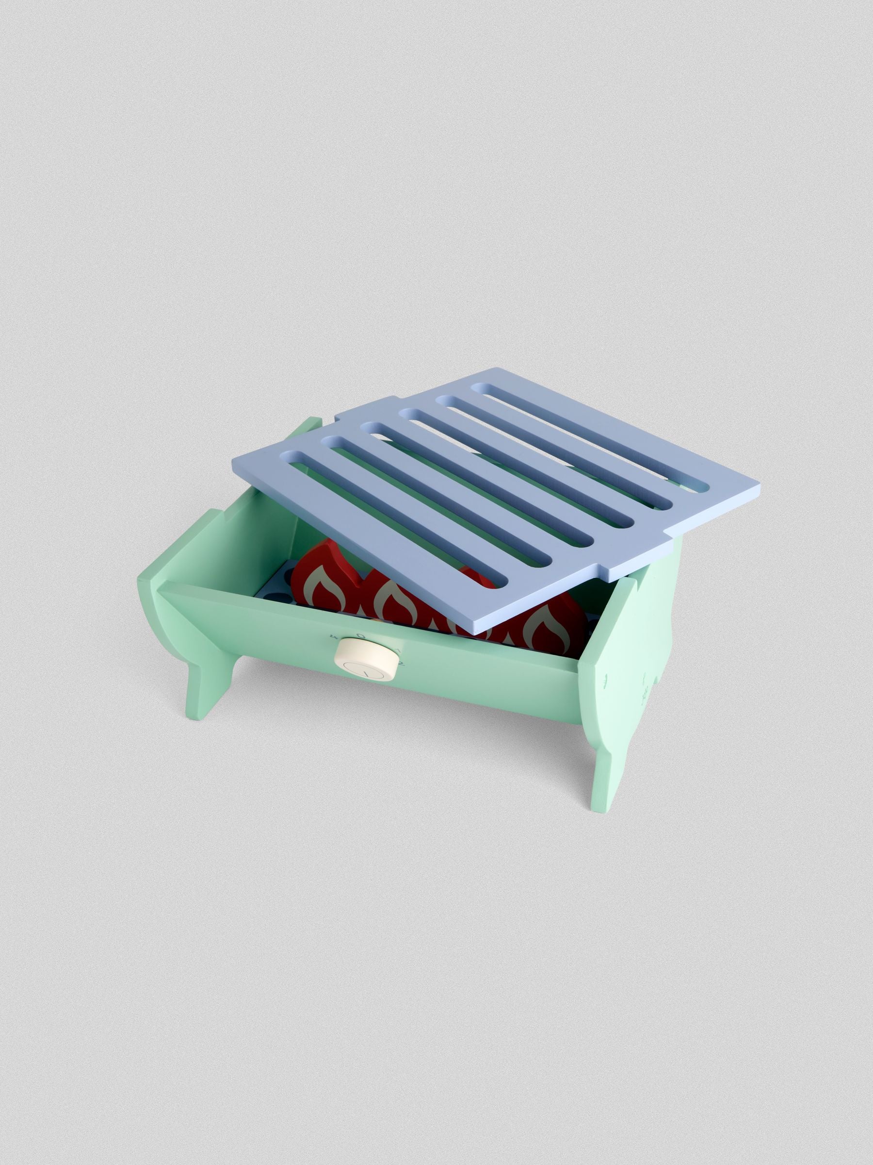JoJo Maman Bébé blue wooden barbecue playset, imported from the UK