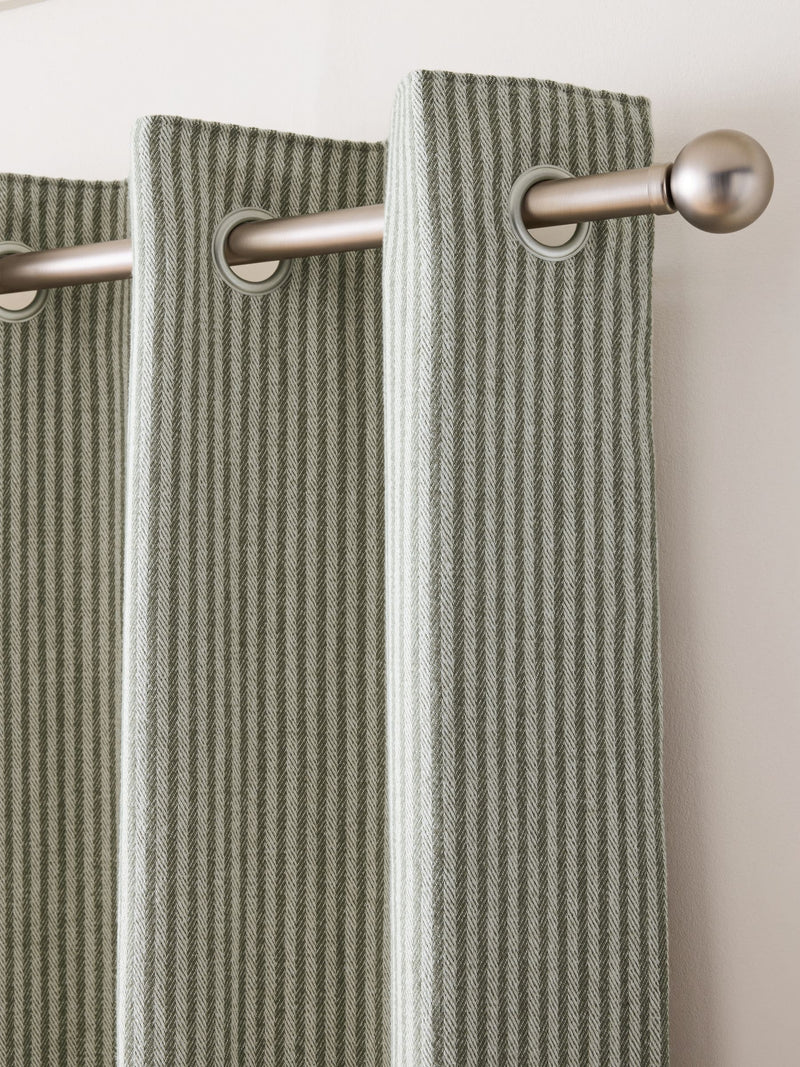 Green Brushed Stripe Lined Eyelet Curtains