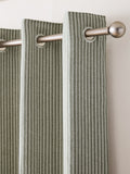Green Brushed Stripe Lined Eyelet Curtains