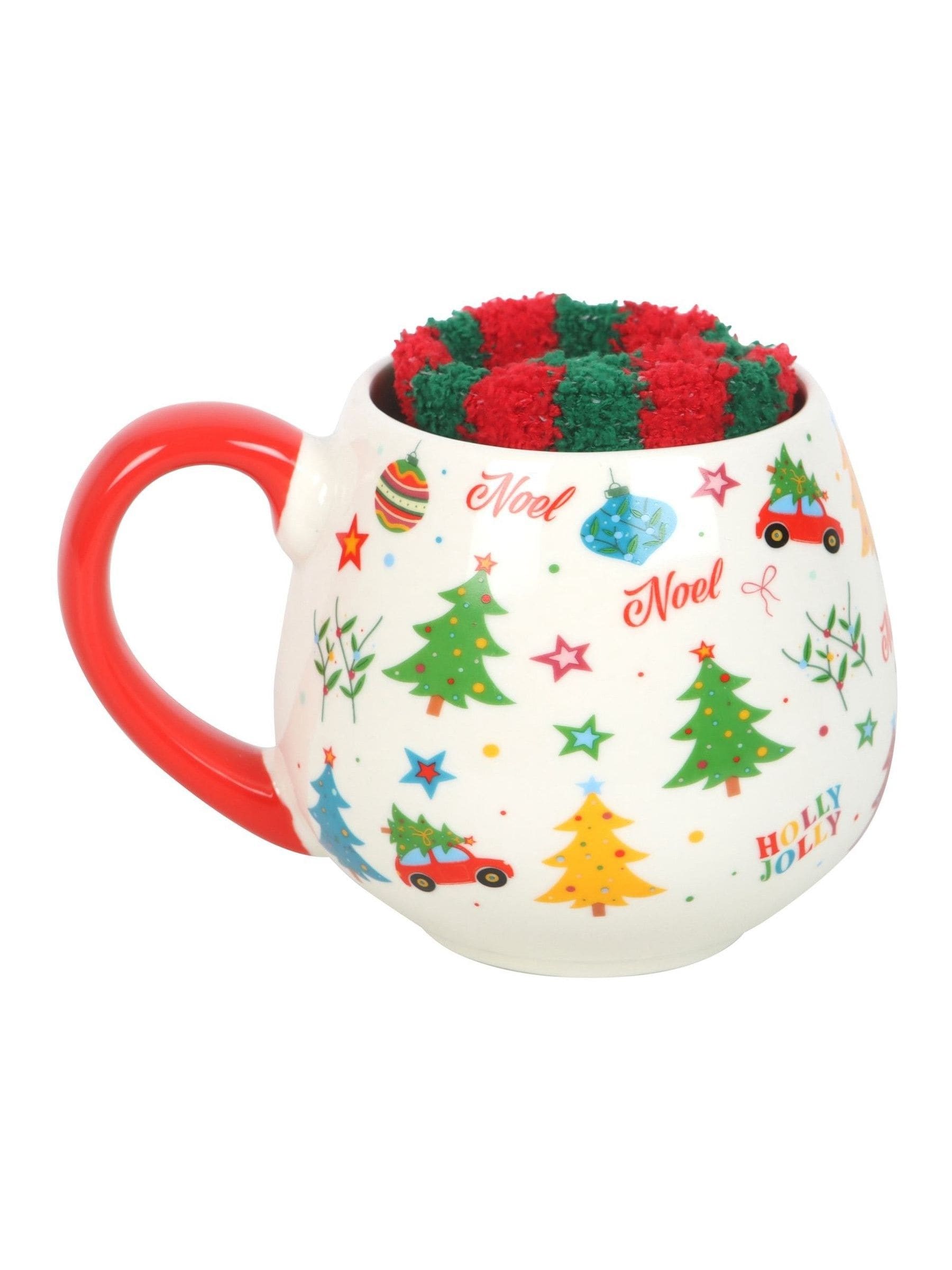 Something Different white nostalgic Christmas print mug and socks set (British brand)