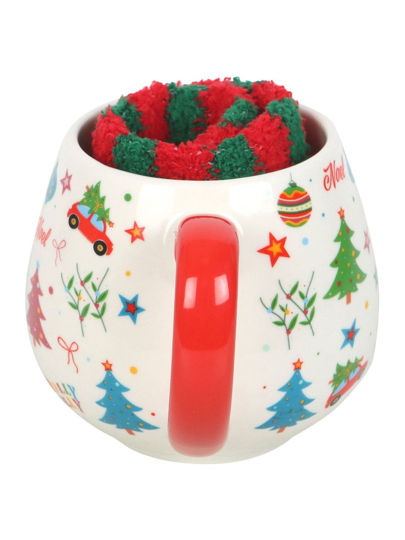 Something Different white nostalgic Christmas print mug and socks set (British brand)