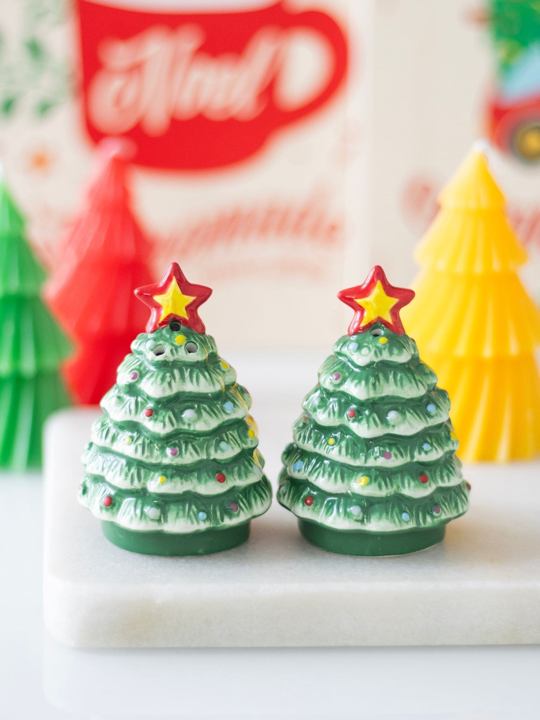 Something Different ceramic Christmas tree salt and pepper shakers, imported from the UK