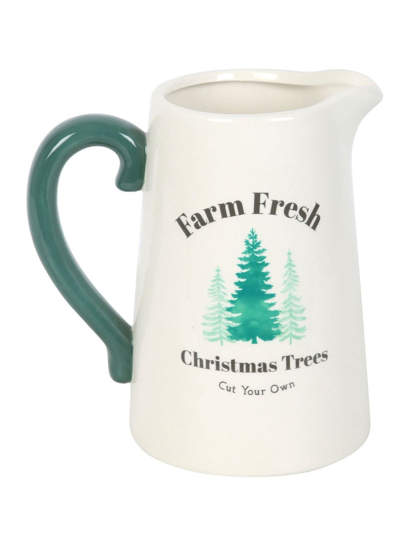 Something Different ceramic flower jug white farm fresh Christmas trees, imported from the UK