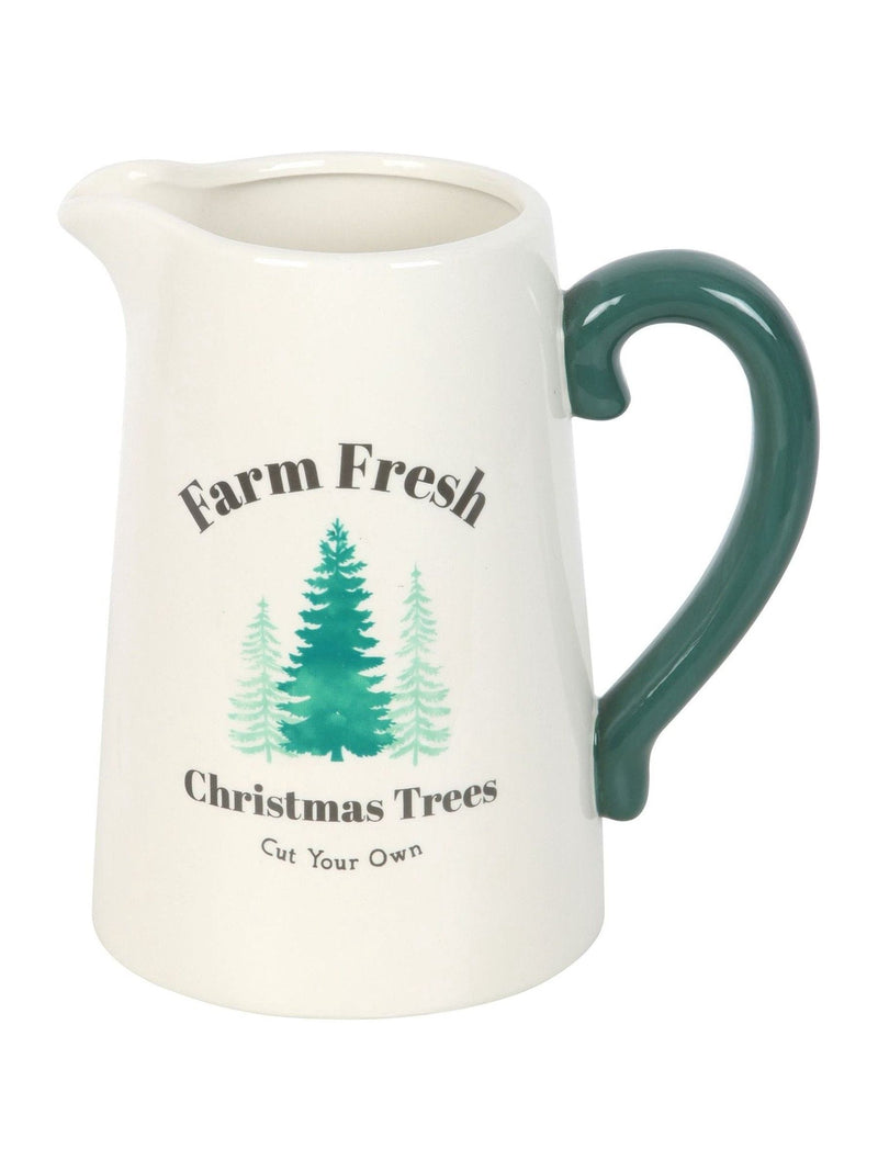 Something Different ceramic flower jug white farm fresh Christmas trees, imported from the UK