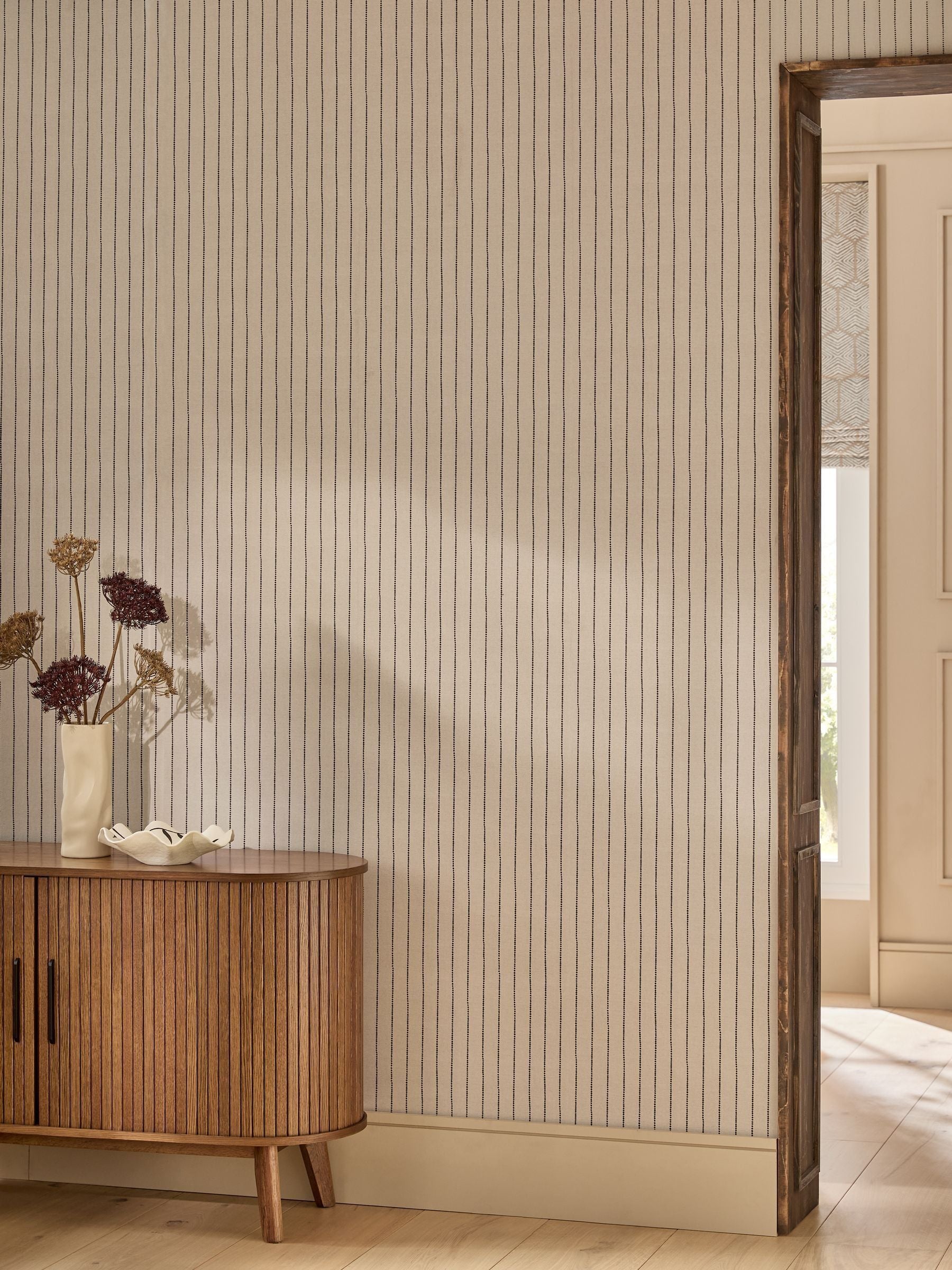 Assembled Pin Stripe Natural wallpaper sample A4 (British brand)