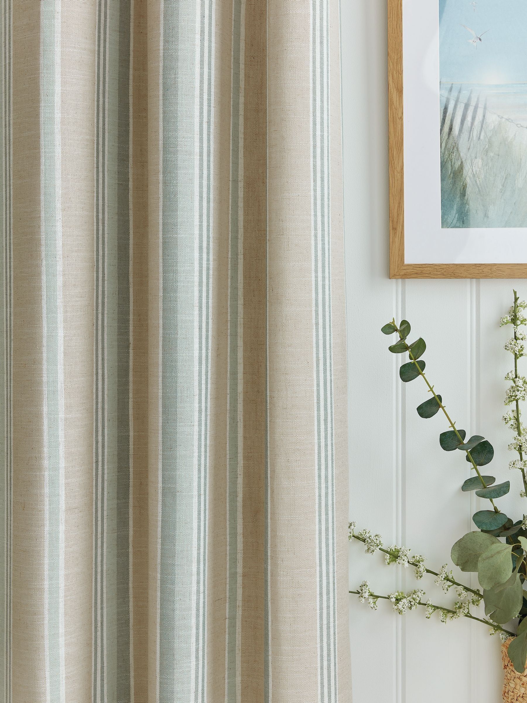 Laura Ashley green Wickham Stripe eyelet curtains, UK version