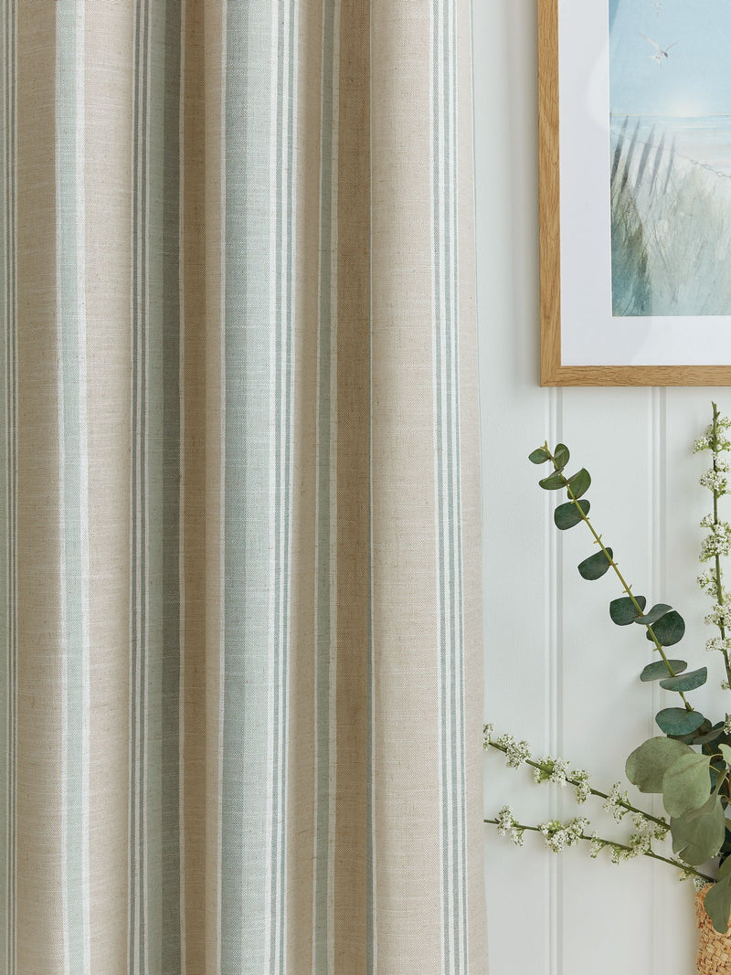 Laura Ashley green Wickham Stripe eyelet curtains, UK version