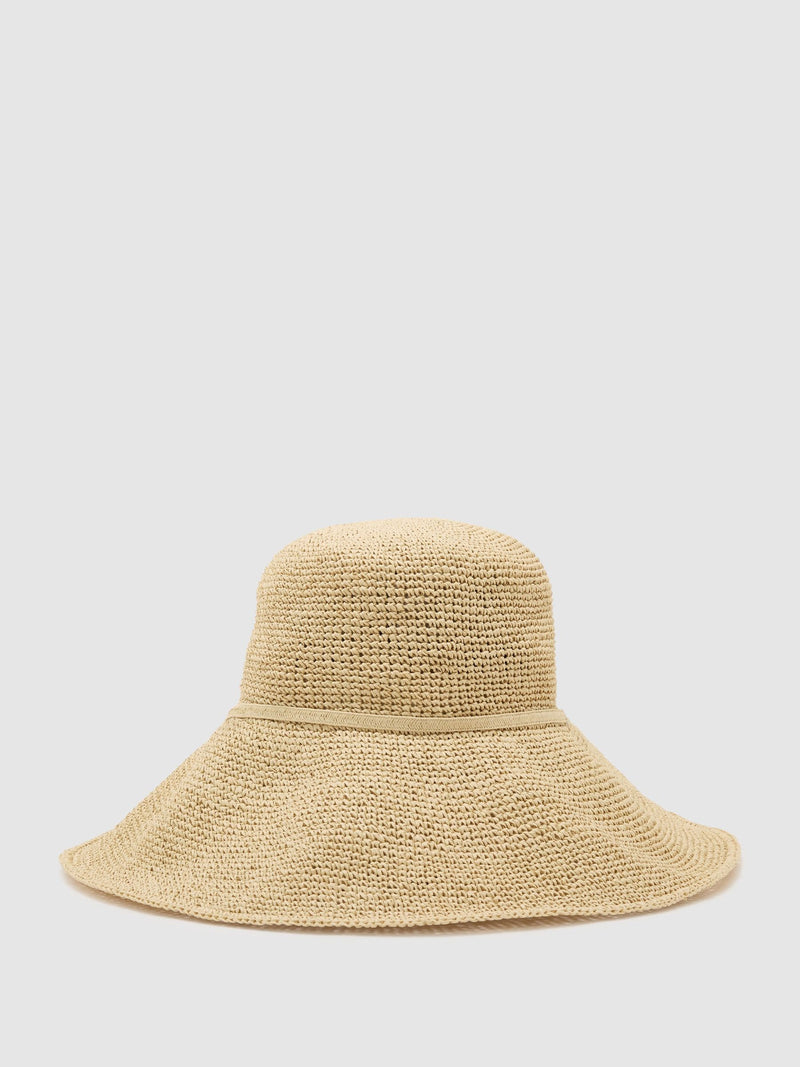 Reiss Annetta straw-effect wide-brim hat with beaded strap (British brand)