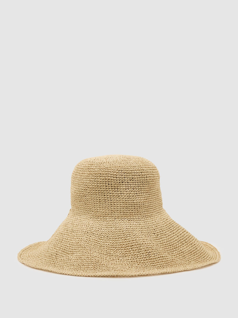 Reiss Annetta straw-effect wide-brim hat with beaded strap (British brand)