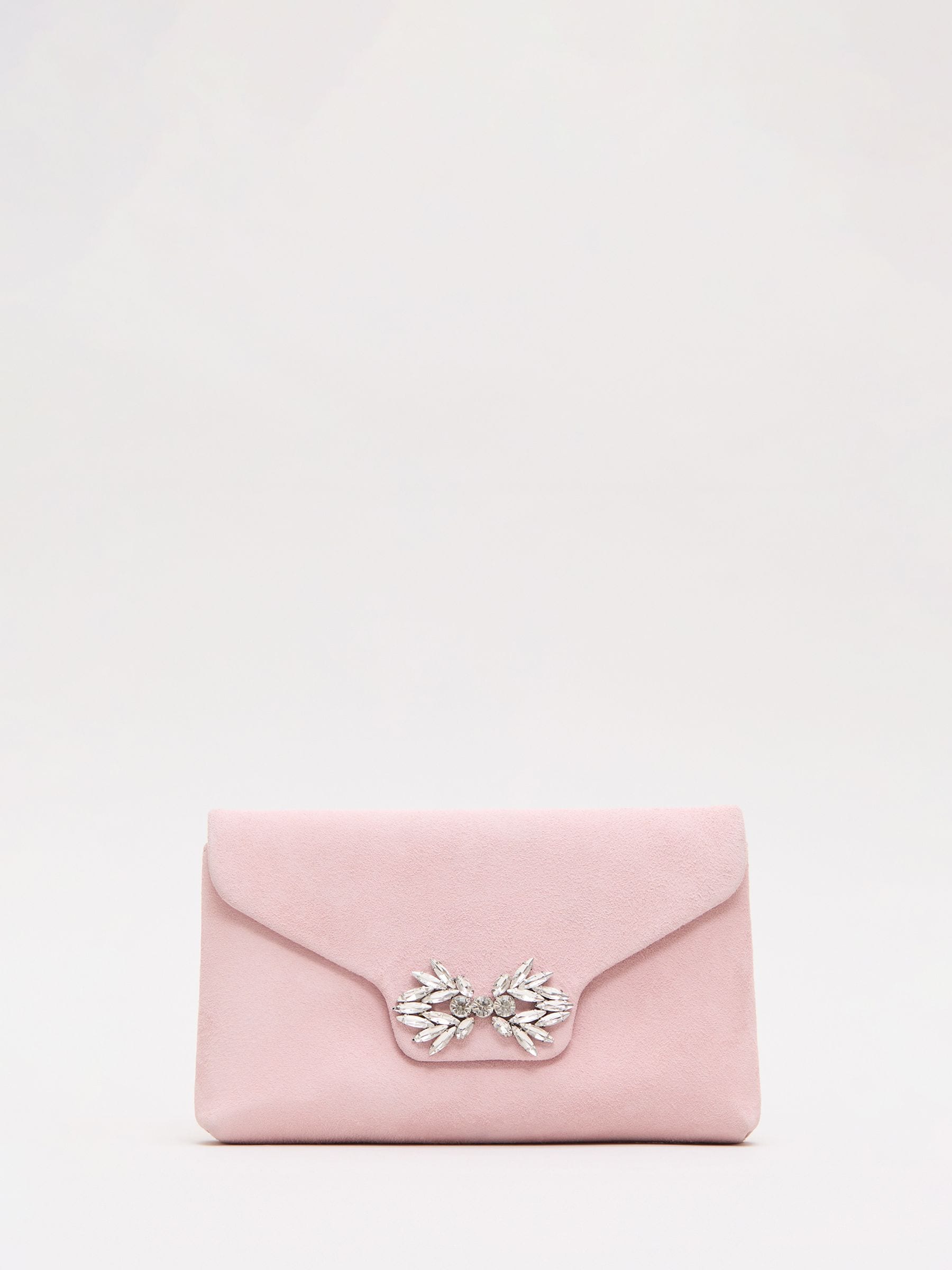 Phase Eight pink suede sparkle clutch bag 20cm, UK version