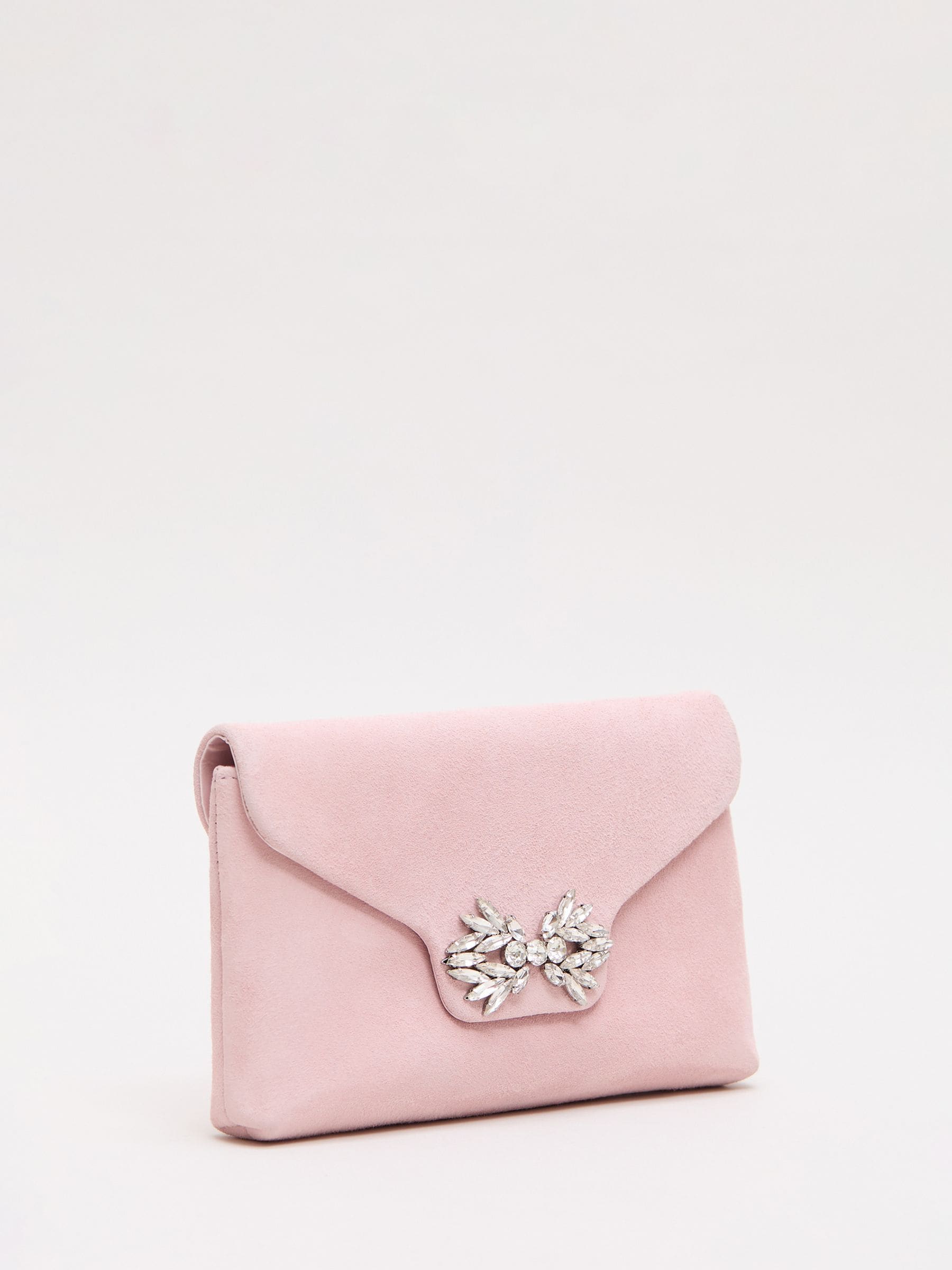 Phase Eight pink suede sparkle clutch bag 20cm, UK version