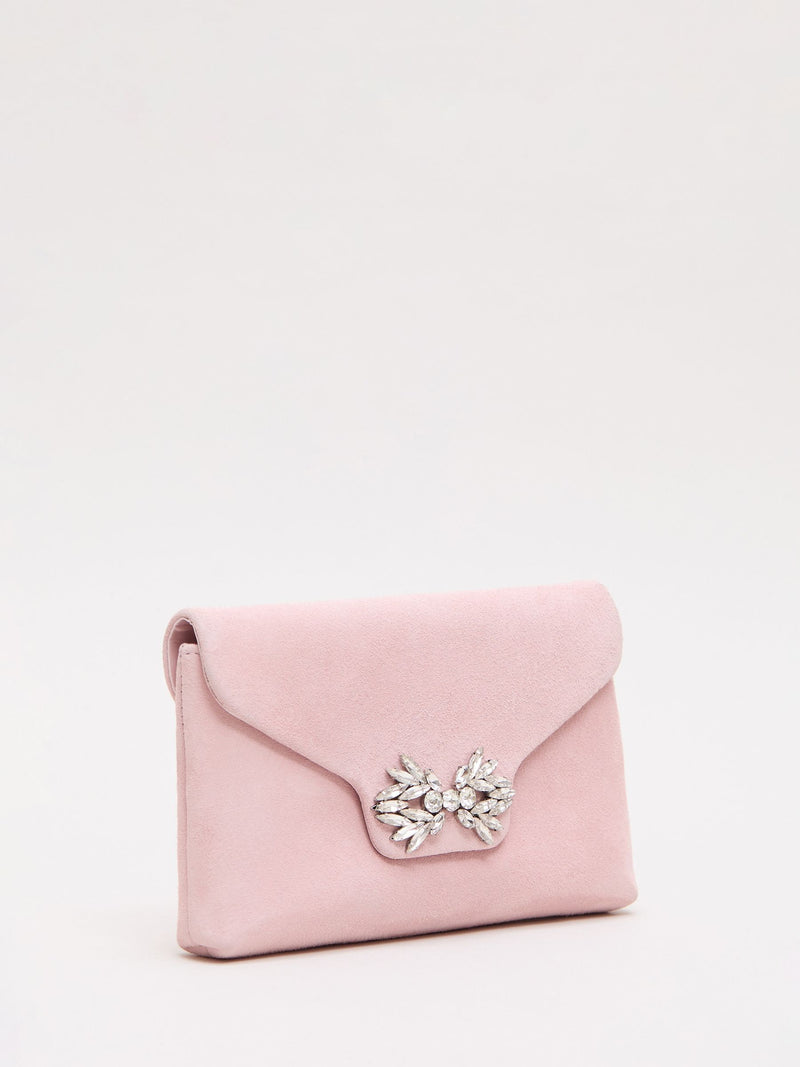 Phase Eight pink suede sparkle clutch bag 20cm, UK version