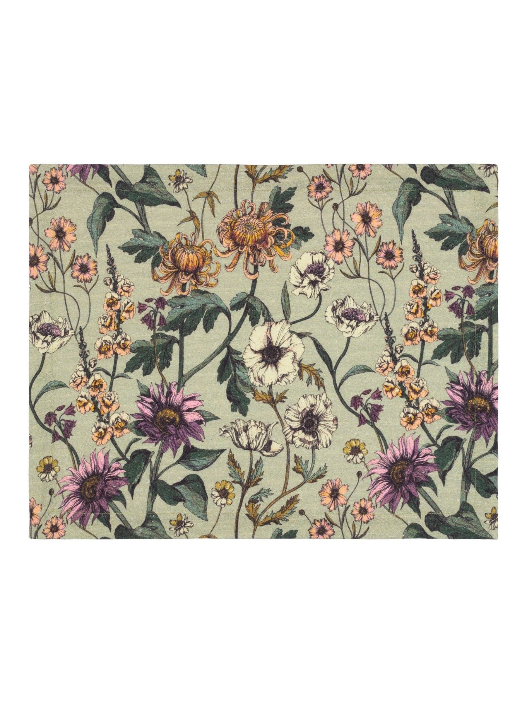 Wylder set of 4 green wallflower botanical placemats, UK version