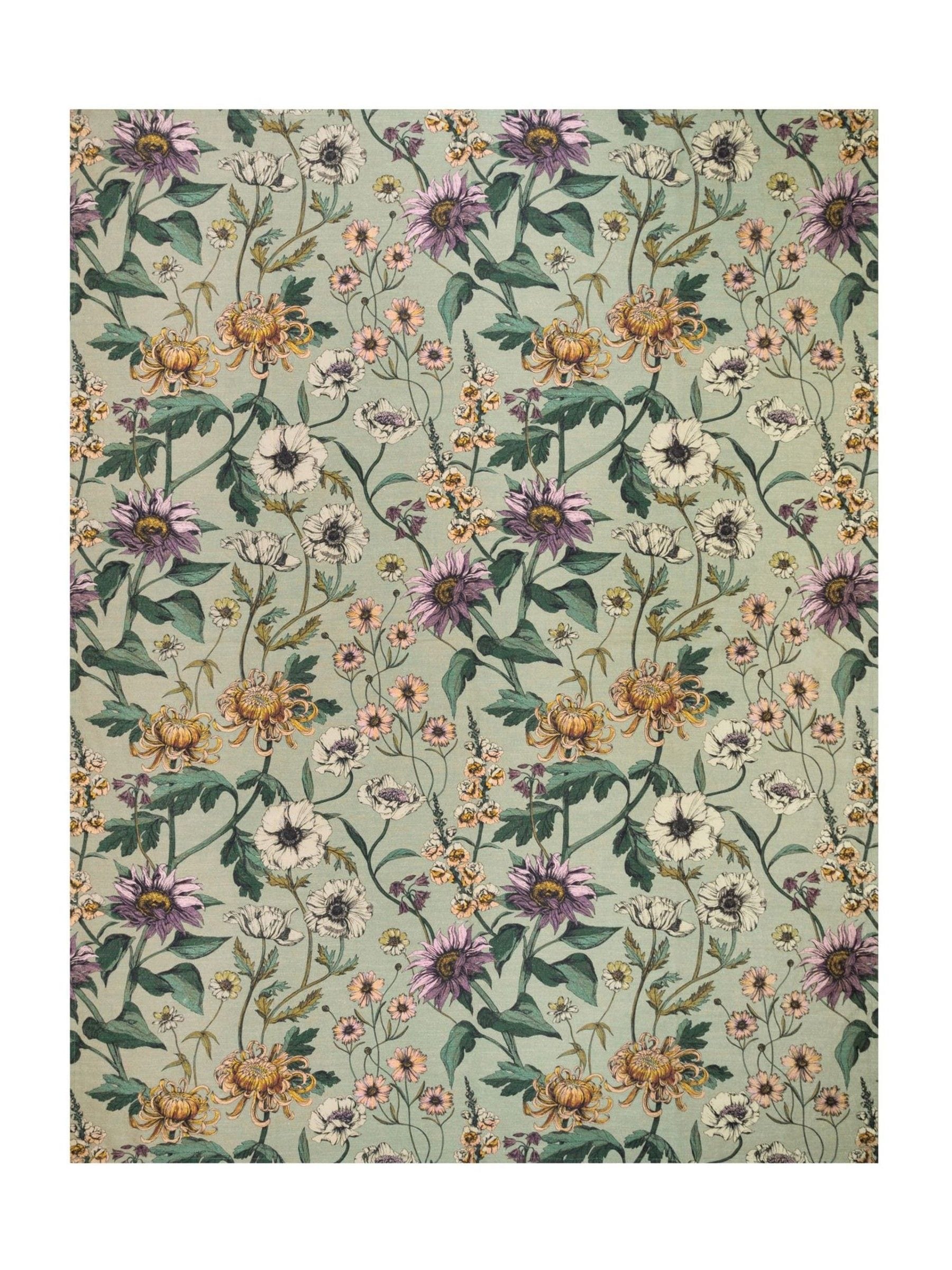 Wylder green wallflower botanical table cloth, imported from the UK