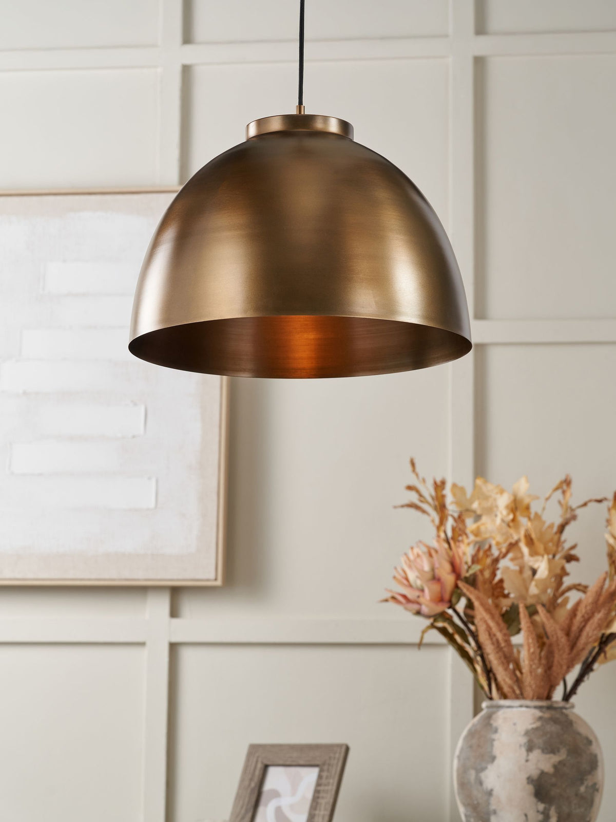 Pacific antique brass domed pendant ceiling light 129cm - British product