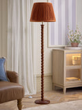 Dark wood barley twist floor lamp with fabric shade - British product