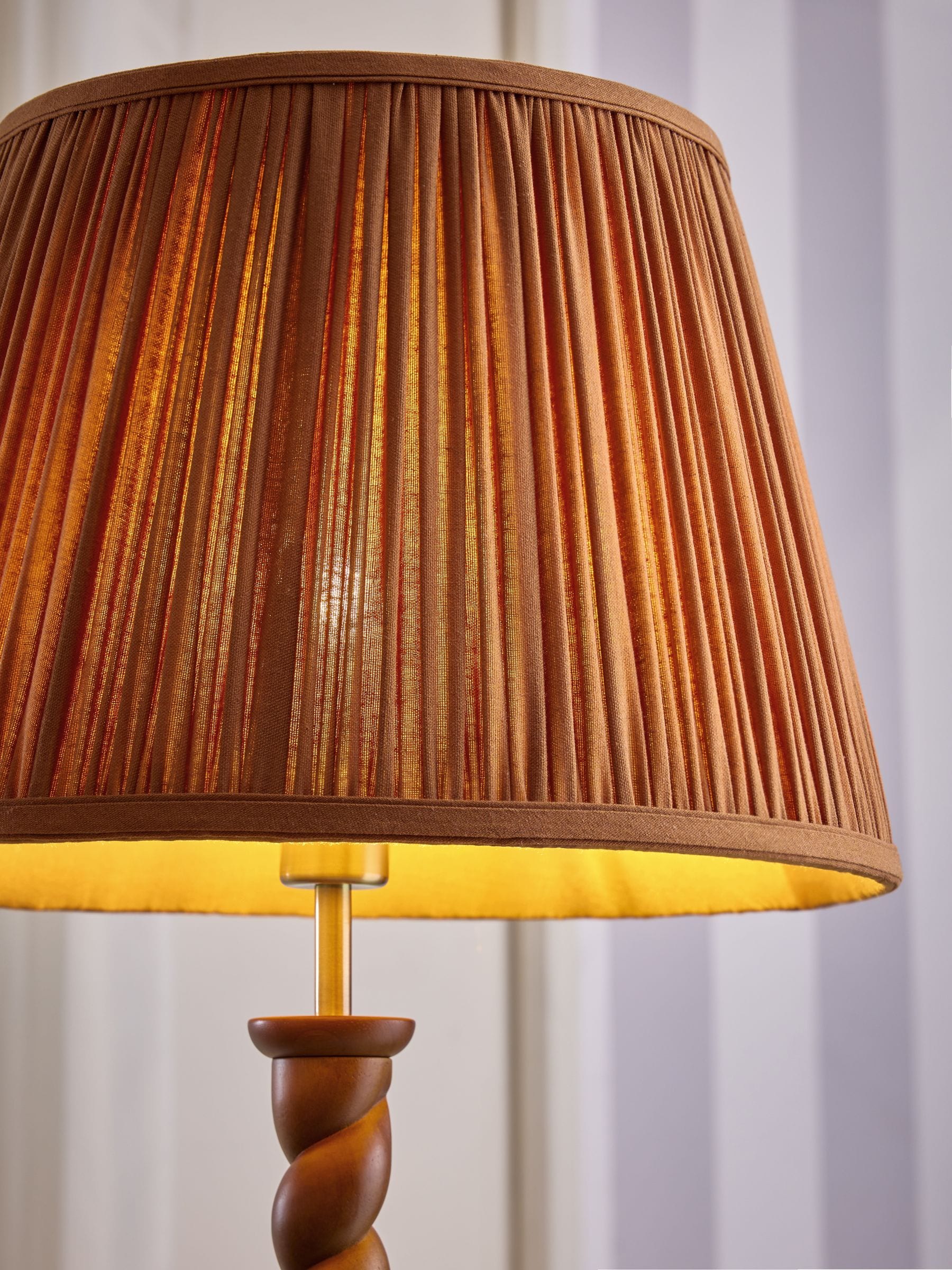 Dark wood barley twist floor lamp with fabric shade - British product