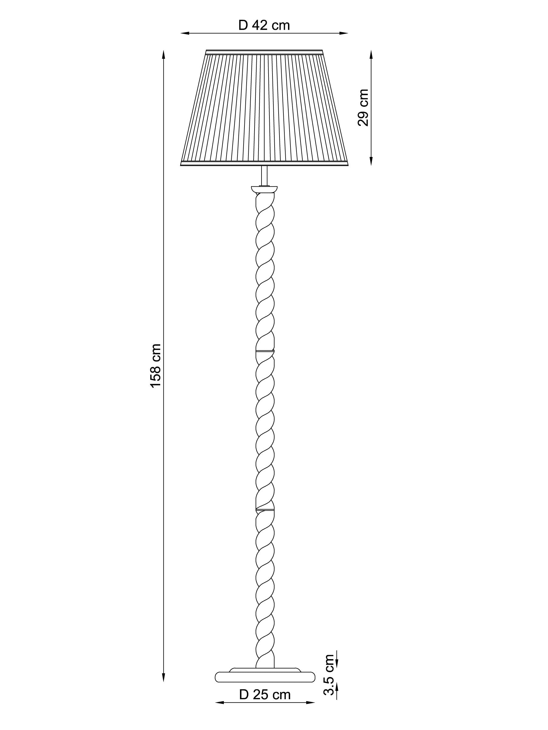 Dark wood barley twist floor lamp with fabric shade - British product
