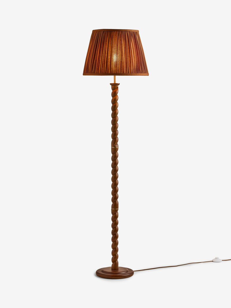 Dark wood barley twist floor lamp with fabric shade - British product