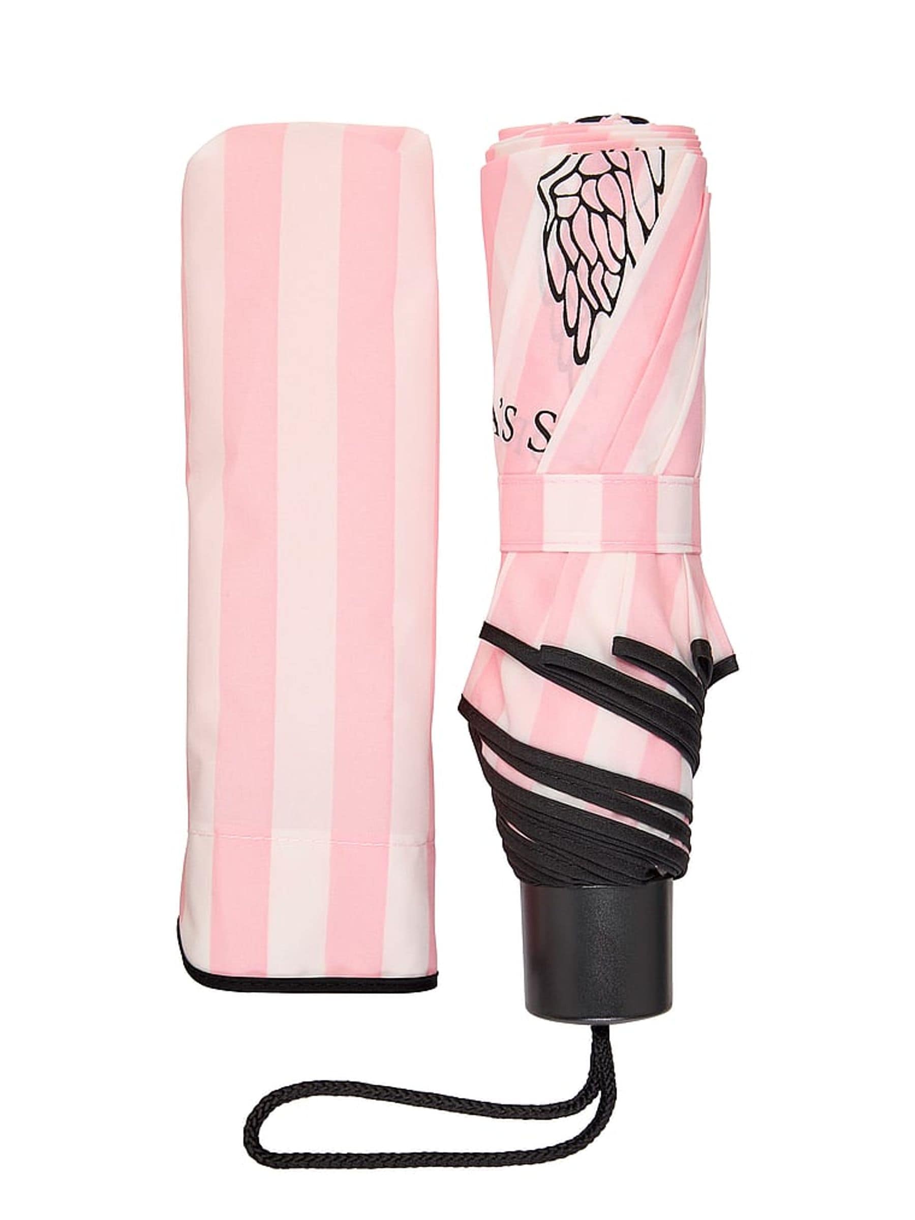 Victoria's Secret pink stripe collapsible umbrella with wrist strap (British brand)