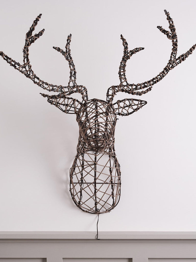Lights4fun rattan stag's head LED Christmas light - British product