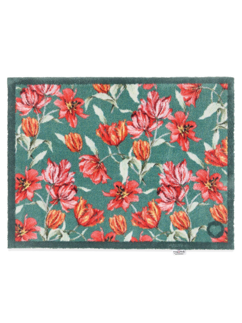 Hug Rug Green Tumbling Tulips doormat 65x85cm, imported from the UK
