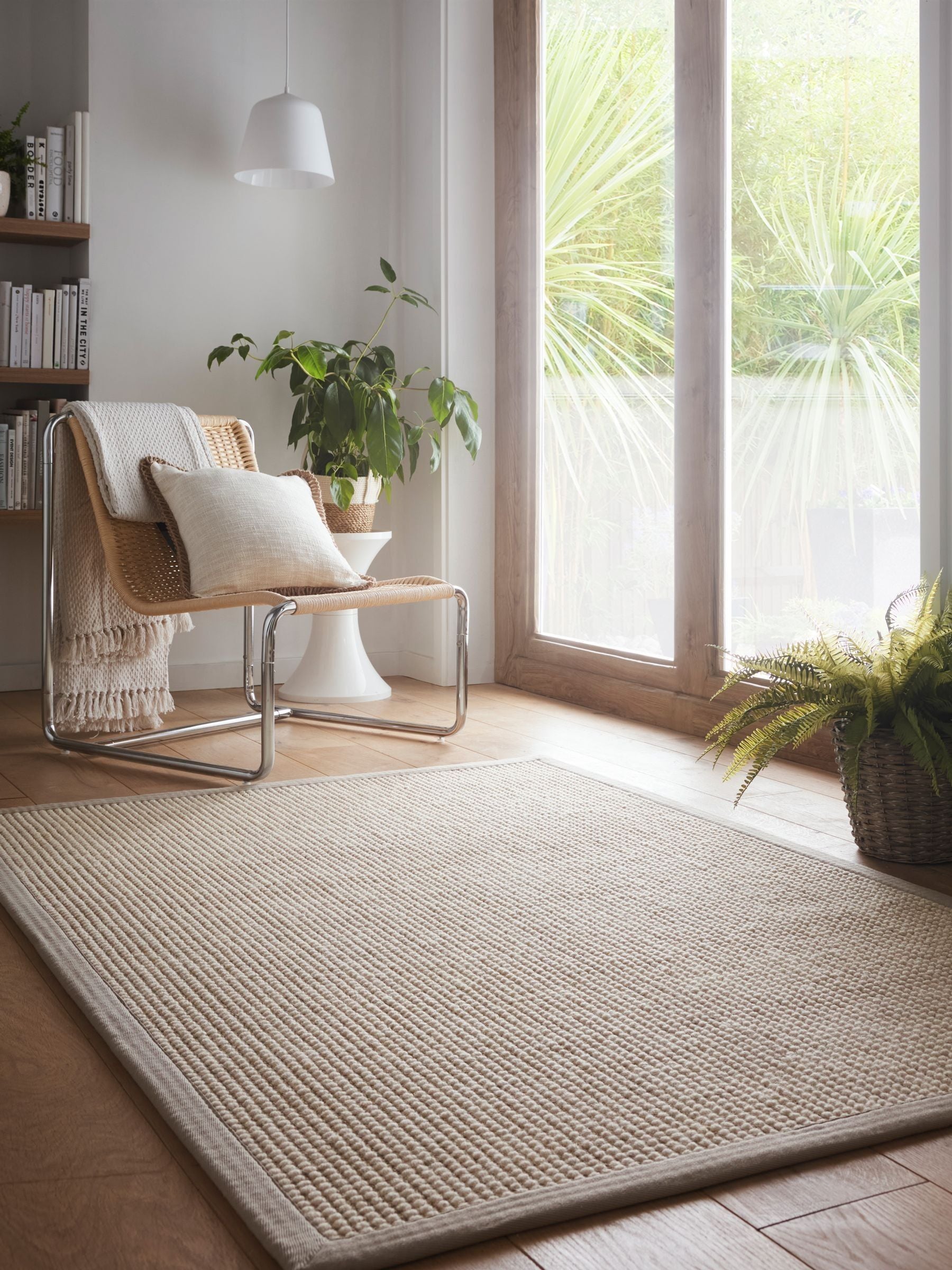 Origin Rugs soft grey border sisal boucle rug, imported from the UK