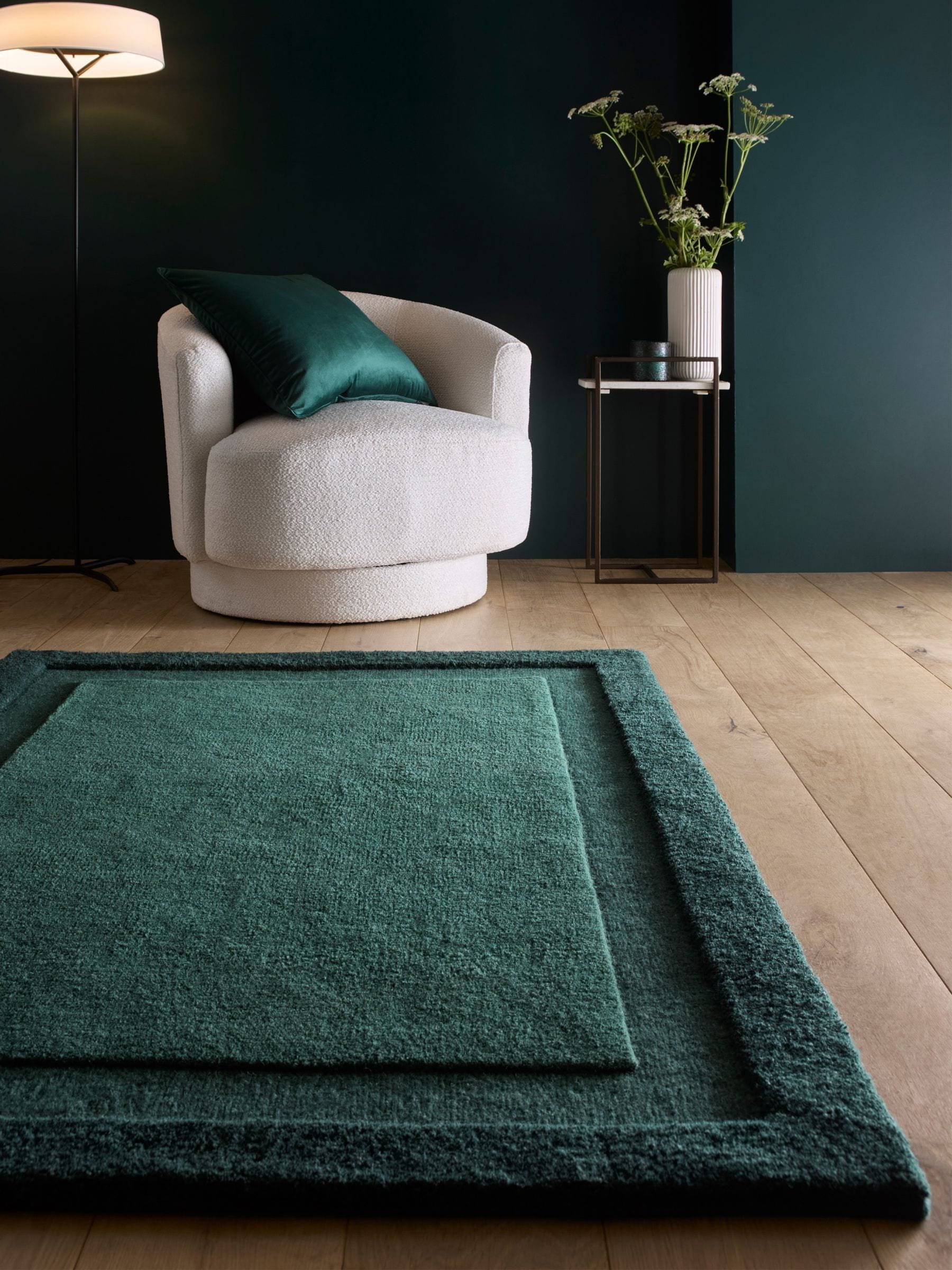 Origin Rugs Dark Green Stacked Border Wool Rug