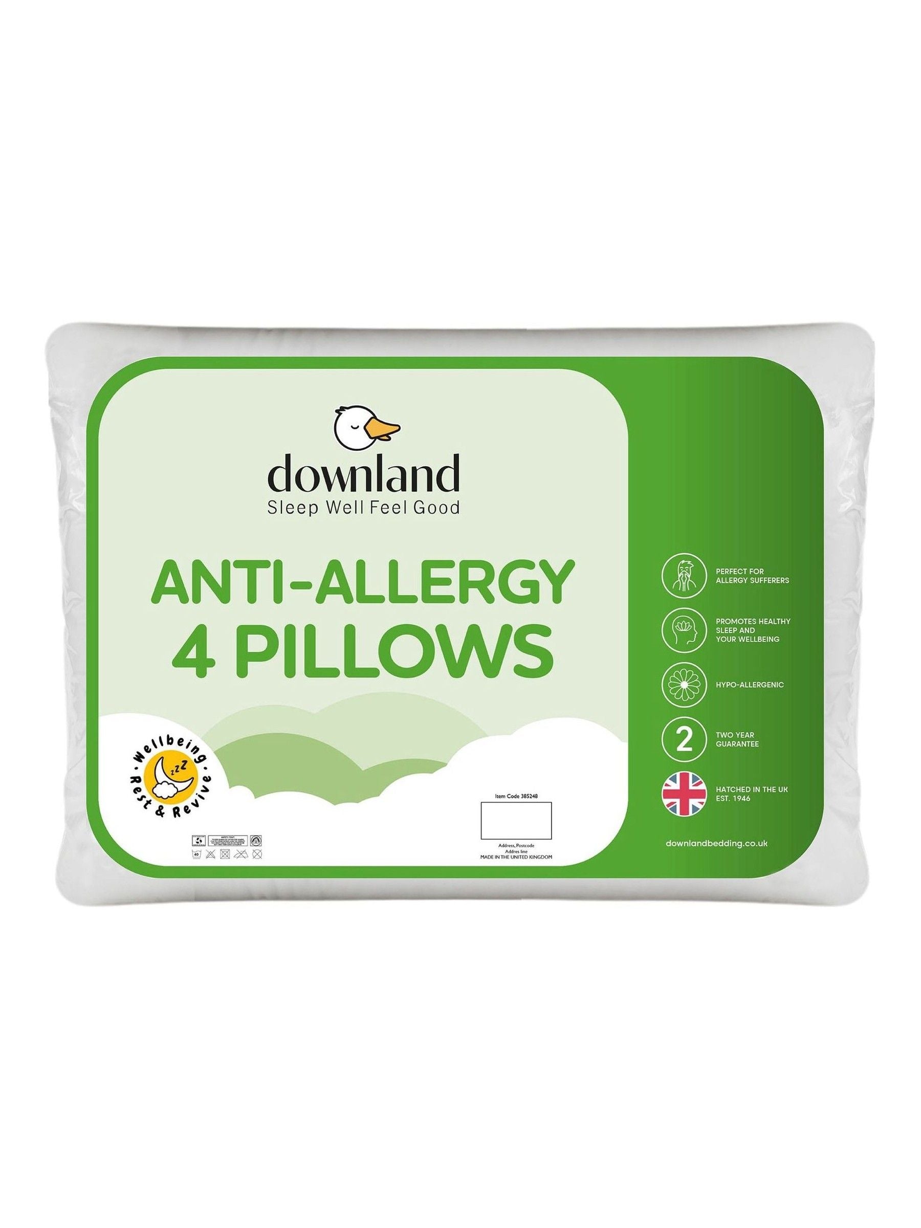 Downland anti-allergy pillows 4 pack, UK version