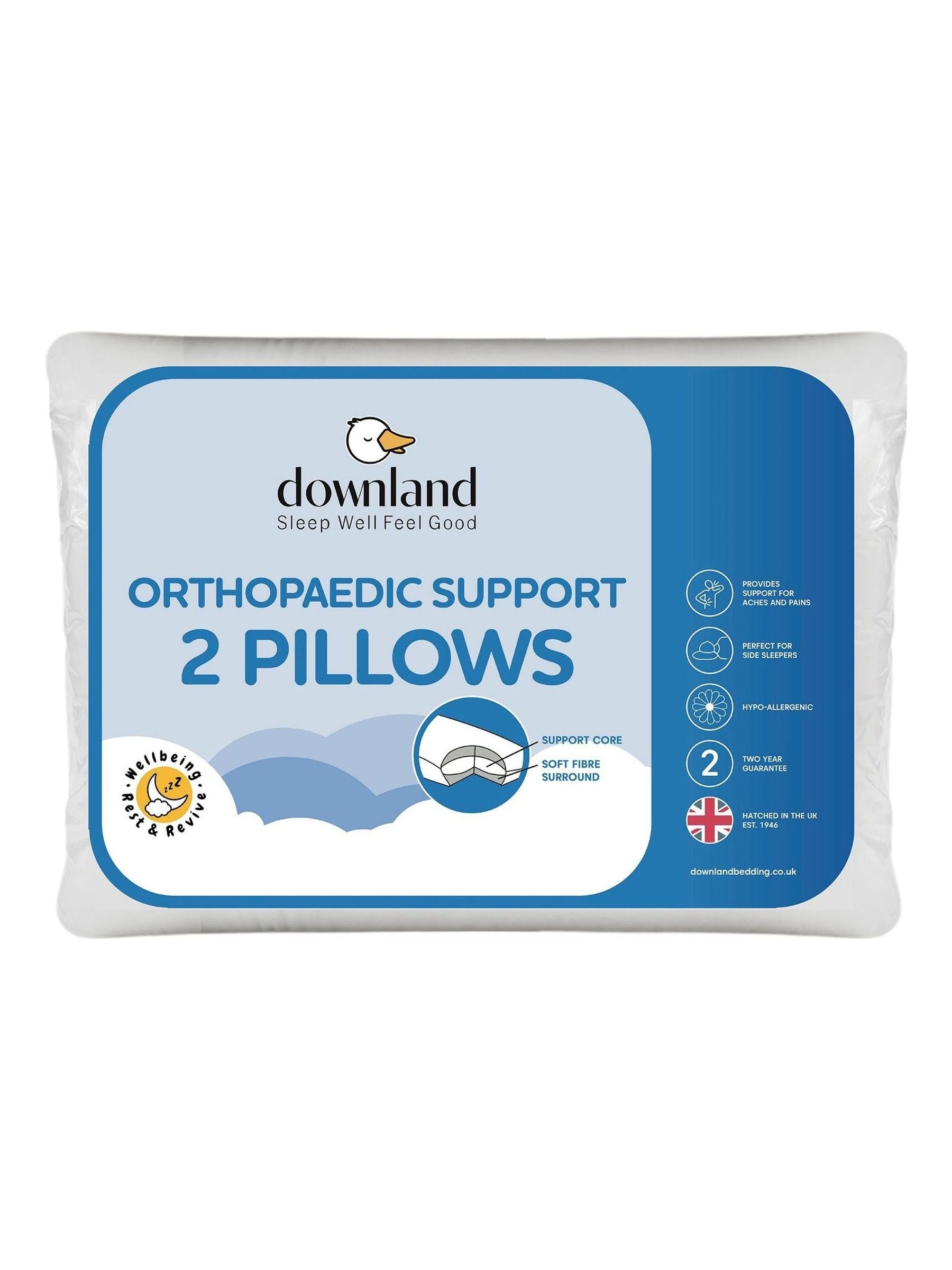 Downland orthopaedic pillow pair (British brand)