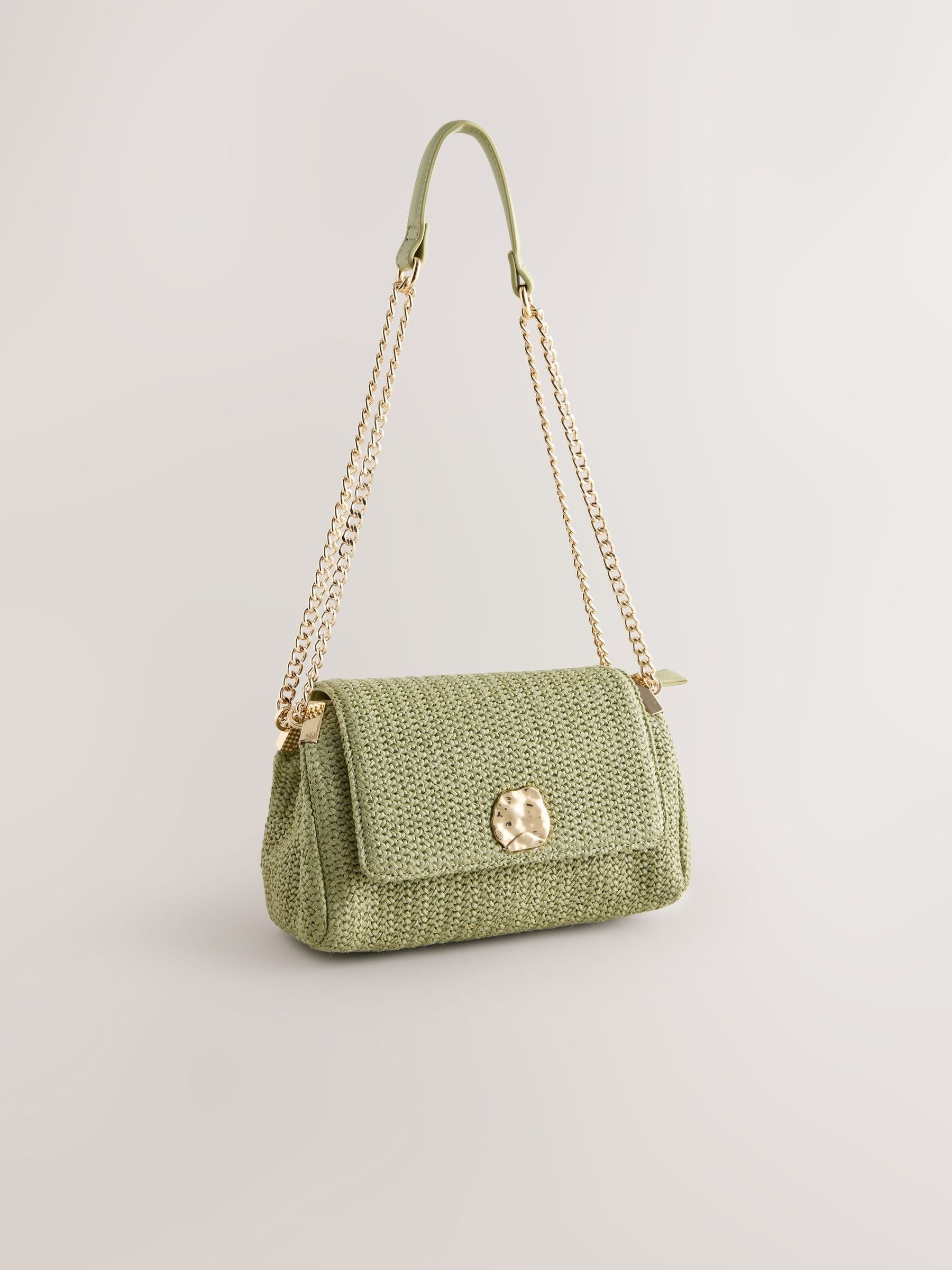 Green raffia effect shoulder bag, imported from the UK