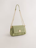 Green raffia effect shoulder bag, imported from the UK