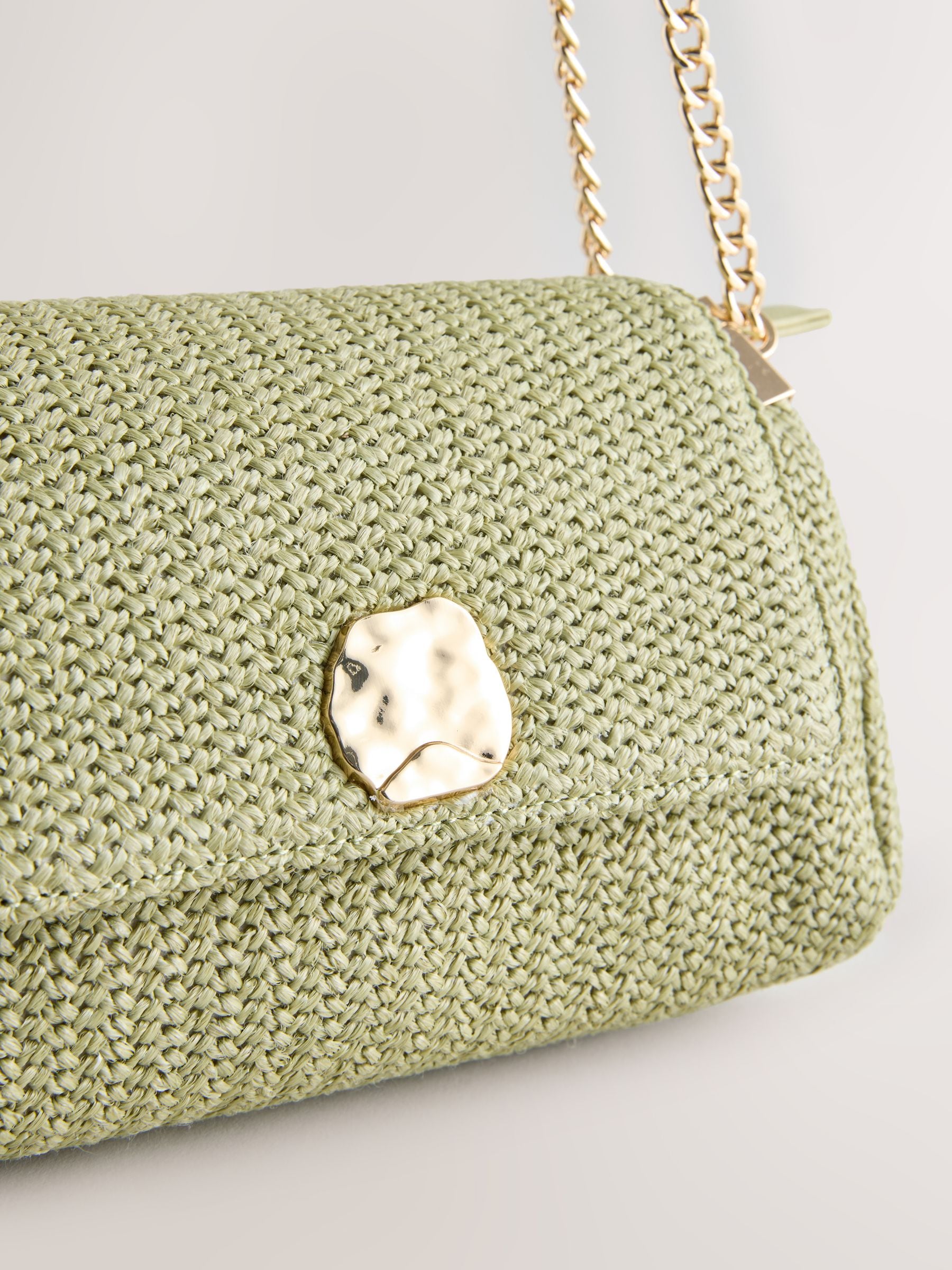 Green raffia effect shoulder bag, imported from the UK