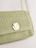 Green raffia effect shoulder bag, imported from the UK