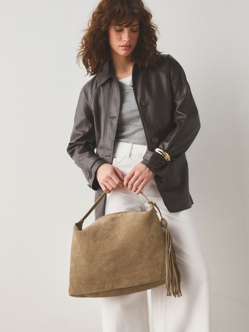 Stone Suede Tassel Shoulder Bag leather and cotton lining - British product