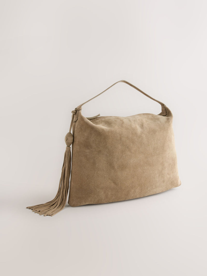 Stone Suede Tassel Shoulder Bag leather and cotton lining - British product