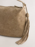 Stone Suede Tassel Shoulder Bag leather and cotton lining - British product