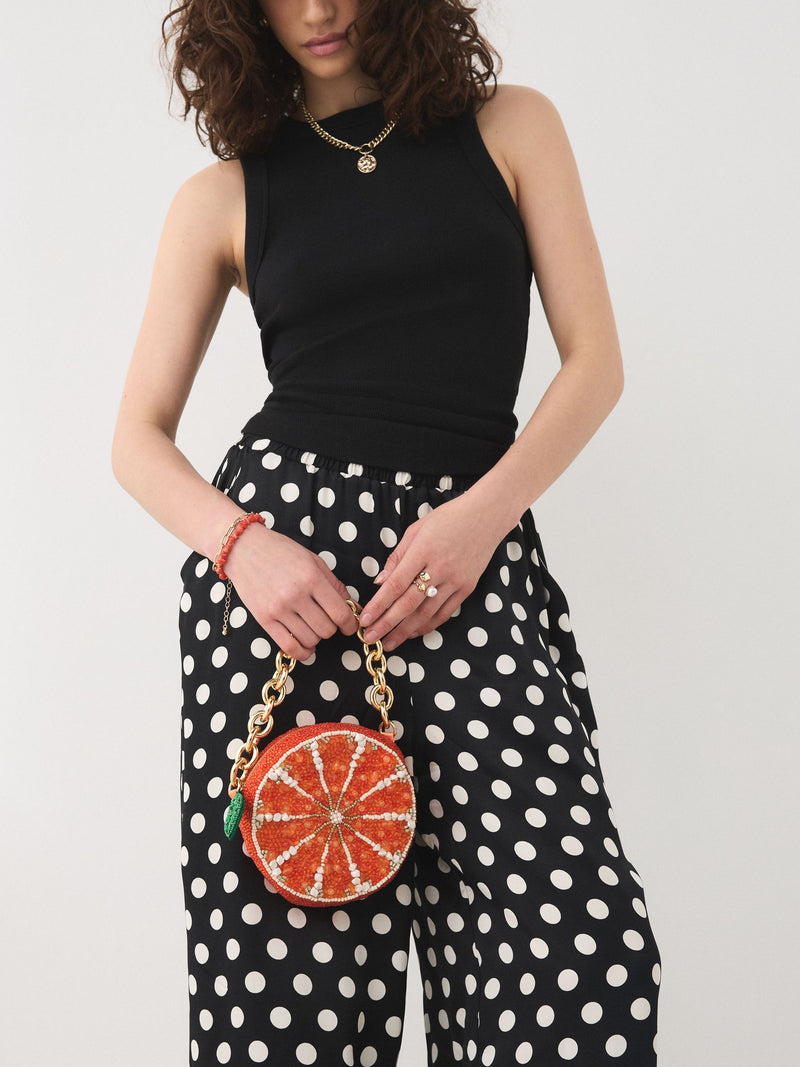 Orange slice beaded bag made from recycled polyester - British product