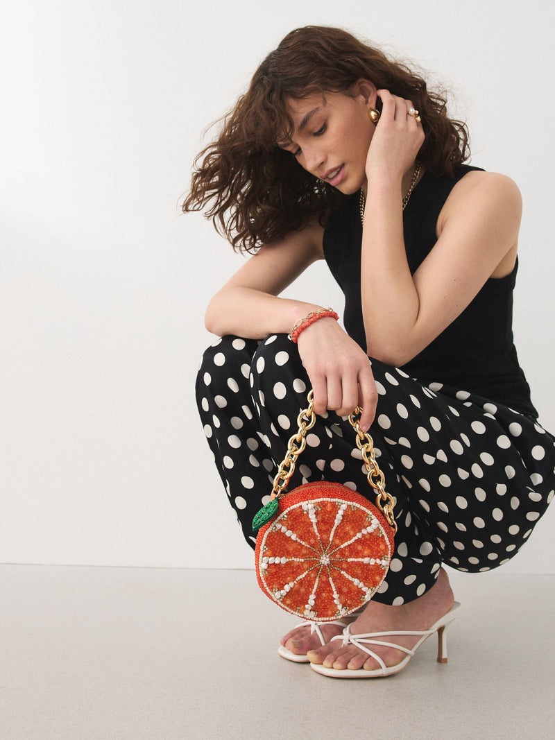 Orange slice beaded bag made from recycled polyester - British product