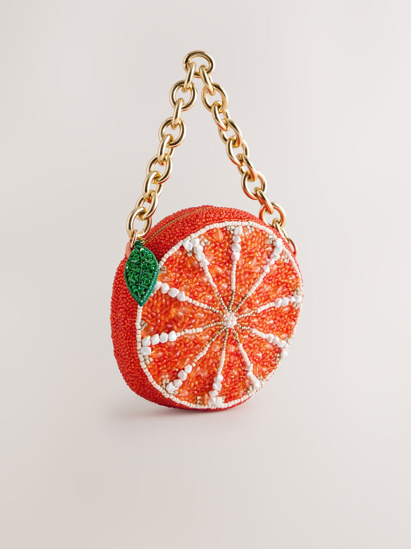 Orange slice beaded bag made from recycled polyester - British product