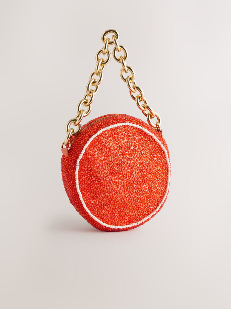 Orange slice beaded bag made from recycled polyester - British product