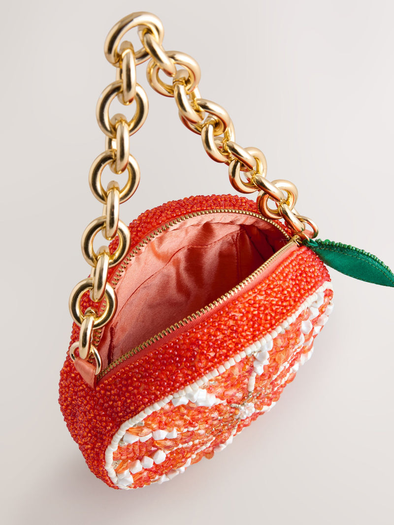 Orange slice beaded bag made from recycled polyester - British product