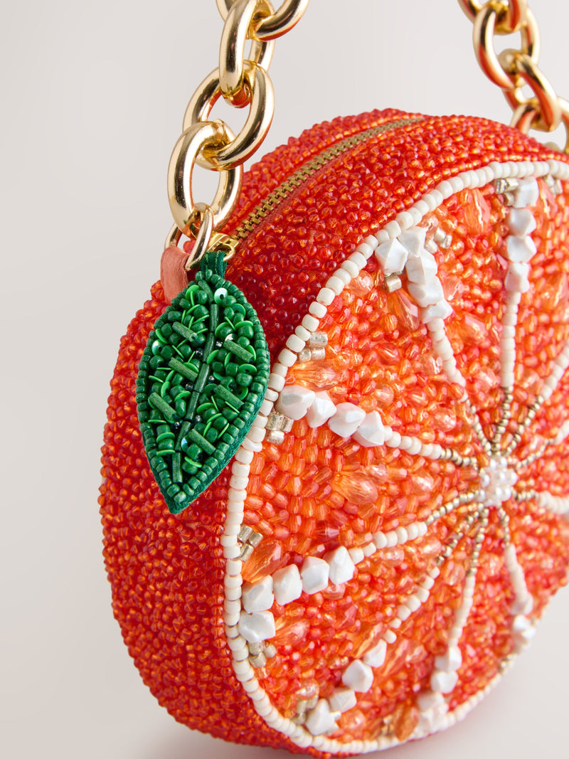 Orange slice beaded bag made from recycled polyester - British product