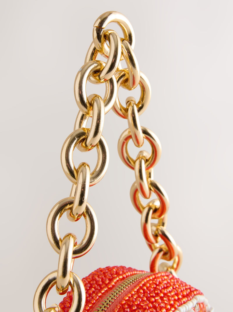 Orange slice beaded bag made from recycled polyester - British product
