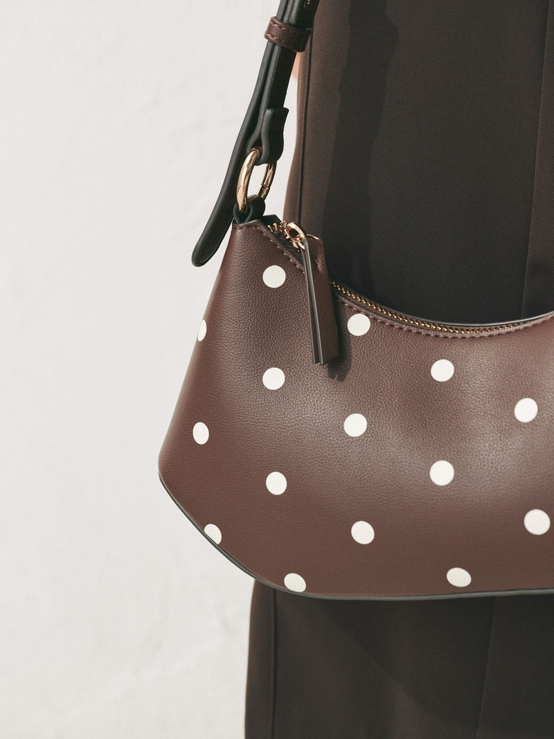 Chocolate brown polka dot scoop shoulder bag from a British brand