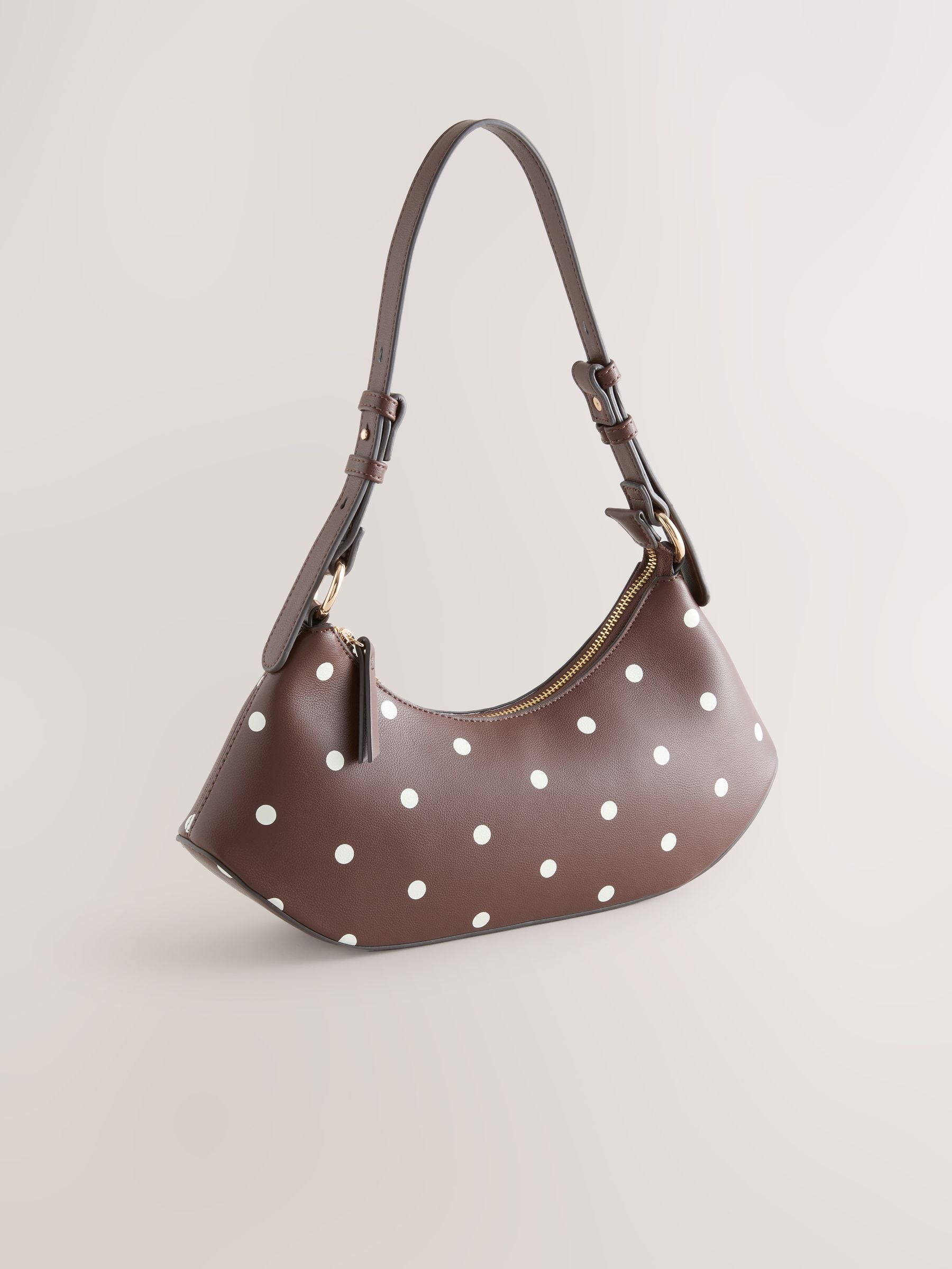 Chocolate brown polka dot scoop shoulder bag from a British brand