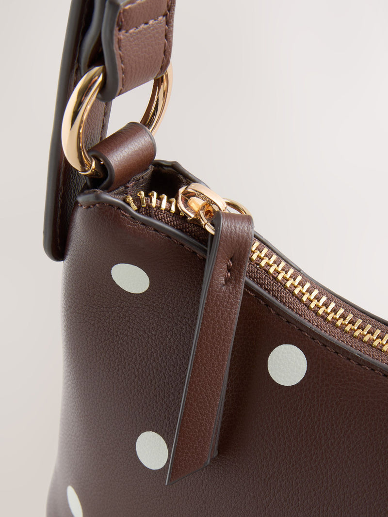 Chocolate brown polka dot scoop shoulder bag from a British brand