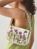 White beaded floral shoulder bag recycled polyester, UK version