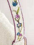 White beaded floral shoulder bag recycled polyester, UK version